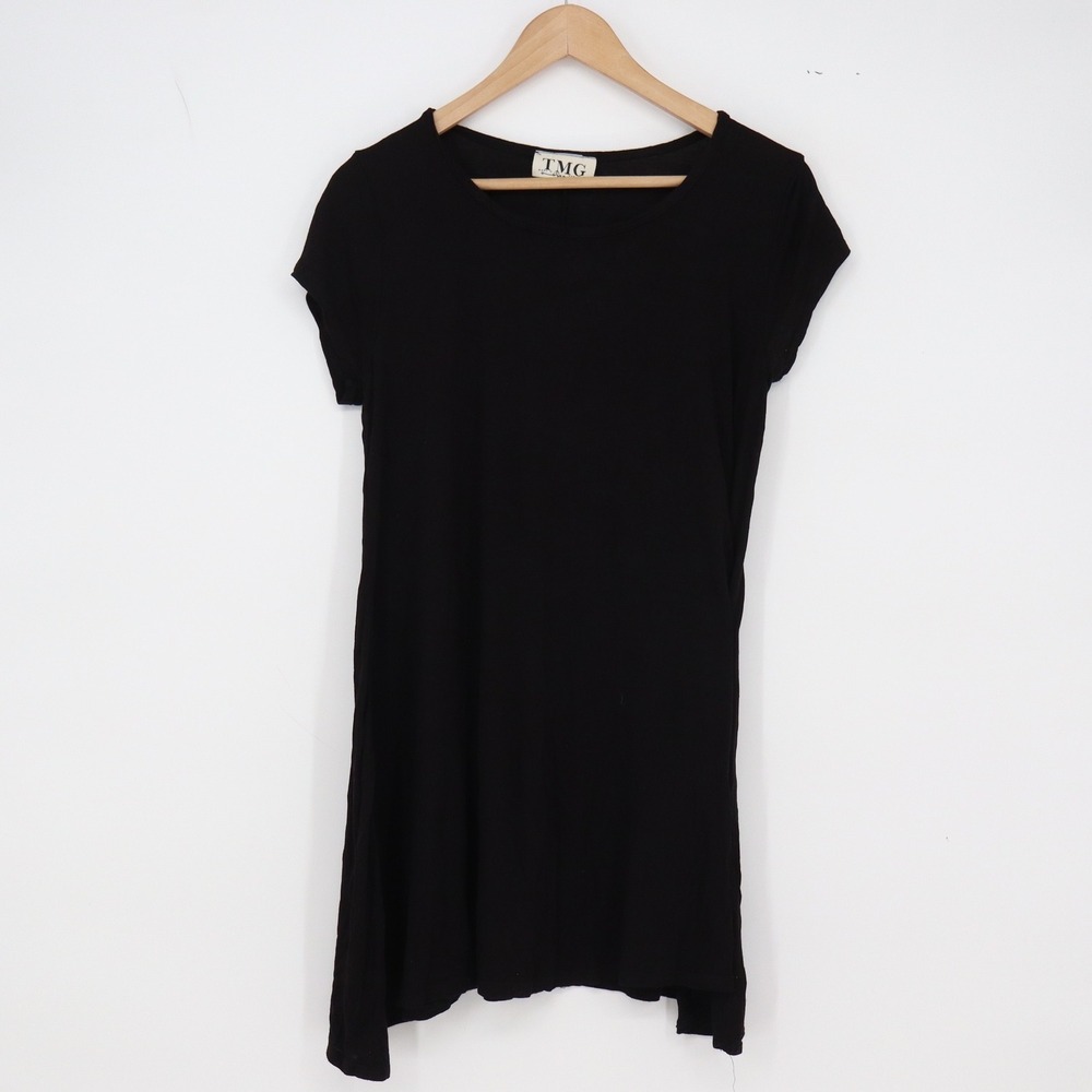 TMG Tunic Top Womens XL Solid Black Cap Sleeve Rayon Blend Stretch Excellent